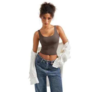 SUUKSESS Women Sexy Sleeveless Tank Top Summer Going Out Basic Top Scoop Neck Double Lined Y2K Crop Top (Brown,XS)
