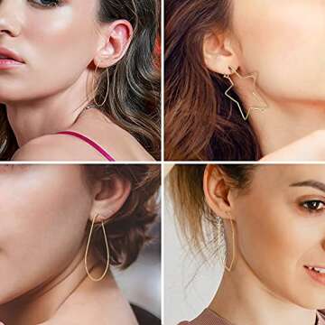 wowshow 3 Pairs Geometric Star Hoop Earrings for Women Large Thin Gold Silver Pentagram Hoops