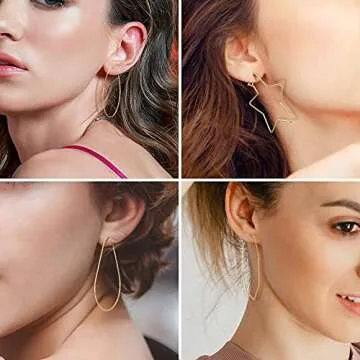 wowshow 3 Pairs Geometric Star Hoop Earrings for Women Large Thin Gold Silver Pentagram Hoops