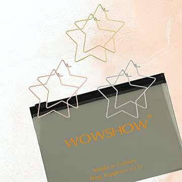 wowshow 3 Pairs Geometric Star Hoop Earrings for Women Large Thin Gold Silver Pentagram Hoops