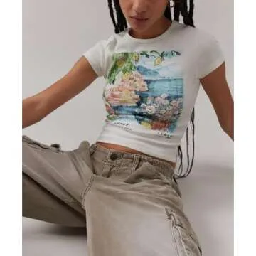 Y2k Graphic Baby Tees Women Teen Girl Fruit Print Crop Top Short Sleeve Slim Fit Vintage Aesthetic T Shirt Clothes (White Blue Letter, s)