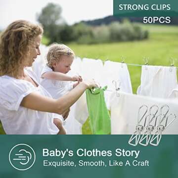 (50PCS) Stainless Steel Laundry Clothes Pins Heavy Duty Outdoor, Clothespins for Hanging Clothes, Me...