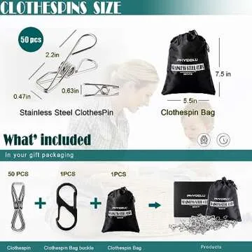 (50PCS) Stainless Steel Laundry Clothes Pins Heavy Duty Outdoor, Clothespins for Hanging Clothes, Metal Clips, Metal Clothes pins, Metal Snack Bag Chip Clips for Food Packages, Mini Clothes pins