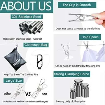 (50PCS) Stainless Steel Laundry Clothes Pins Heavy Duty Outdoor, Clothespins for Hanging Clothes, Metal Clips, Metal Clothes pins, Metal Snack Bag Chip Clips for Food Packages, Mini Clothes pins