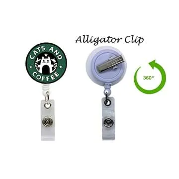 Stylish Cats and Coffee Nurse ID Badge Reel for Medical Staff