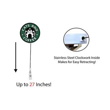 Stylish Cats and Coffee Nurse ID Badge Reel for Medical Staff