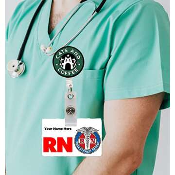 Stylish Cats and Coffee Nurse ID Badge Reel for Medical Staff