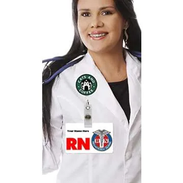 Stylish Cats and Coffee Nurse ID Badge Reel for Medical Staff