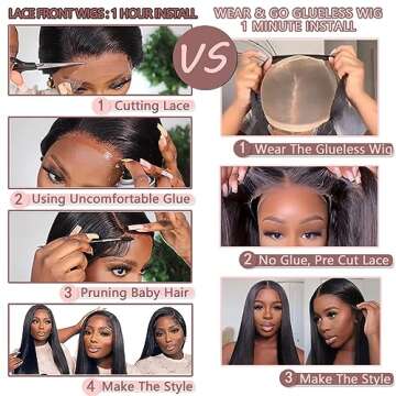 PINKEAGLE 28 Inch Wear and Go Glueless Wigs Human Hair Pre Plucked Pre Cut for beginners 13x4 Straig...