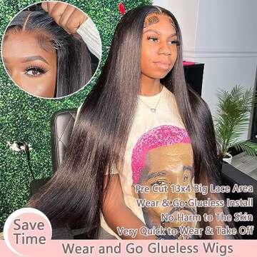 PINKEAGLE 28 Inch Wear and Go Glueless Wigs Human Hair Pre Plucked Pre Cut for beginners 13x4 Straight Lace Front Wigs Human Hair for Women 180% Density HD Lace Frontal Wig Human Hair with Baby Hair