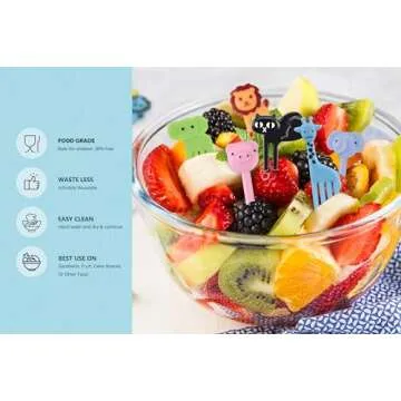 KDNZYIM Animal Food Picks for Kids - 55 Pcs Cute Cartoon Fruit Toothpicks for Bento Box, Lunch, Snacks - BPA-Free, Reusable, Fun Kids Food Picks