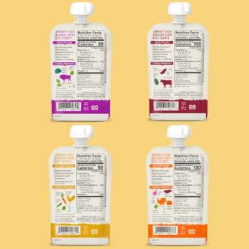 Serenity Kids 6+ Months Baby Food Pouches Puree Made with Ethically Sourced Meats & Organic Veggies - No Sugary Fruits or Added Sugar - 3.5 Oz BPA & Allergen Free Pouch- Baby Puree Variety Pack