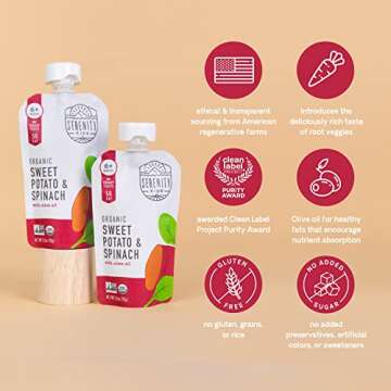 Serenity Kids 6+ Months Baby Food Pouches Puree Made with Ethically Sourced Meats & Organic Veggies - No Sugary Fruits or Added Sugar - 3.5 Oz BPA & Allergen Free Pouch- Baby Puree Variety Pack