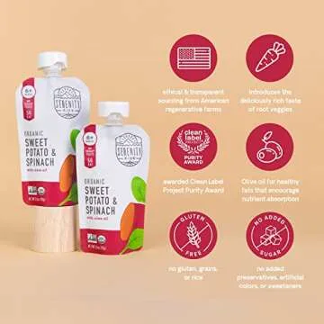 Serenity Kids 6+ Months Baby Food Pouches Puree Made with Ethically Sourced Meats & Organic Veggies - No Sugary Fruits or Added Sugar - 3.5 Oz BPA & Allergen Free Pouch- Baby Puree Variety Pack