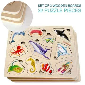 QUOKKA Wooden Puzzles for Toddlers 1-3 – 3xSET Toddler Puzzles Ages 2-4 – Montessori Animal Toy ...