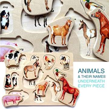 QUOKKA Wooden Puzzles for Toddlers 1-3 – 3xSET Toddler Puzzles Ages 2-4 – Montessori Animal Toy Puzzle for Toddlers 3-5 Year Old – Wood Toy Learning Realistic Animals for Boy and Girl