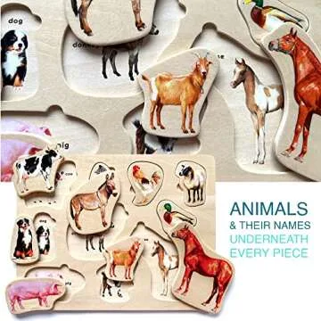 QUOKKA Wooden Puzzles for Toddlers 1-3 – 3xSET Toddler Puzzles Ages 2-4 – Montessori Animal Toy Puzzle for Toddlers 3-5 Year Old – Wood Toy Learning Realistic Animals for Boy and Girl