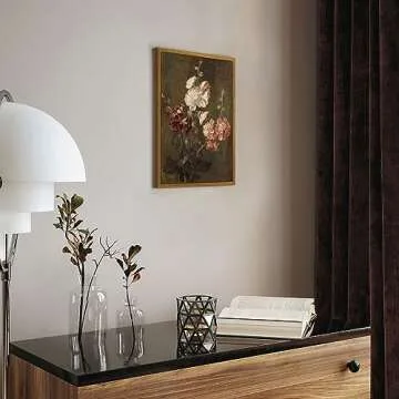 ARPEOTCY Framed Vintage Wall Art, Moody Floral Hollyhocks Bathroom Vintage Decor, Canvas Prints, French Country Farmhouse Decor, Home Dark Academia Wall Art, 9x11 Inch