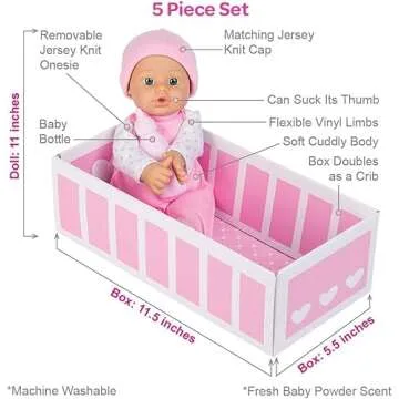 Adora Amazon Exclusive Sweet Babies Collection, 11” Soft and Cuddly Girl Baby Doll | Machine Washable, Birthday Gift For Ages 1+ - Baby Blossom