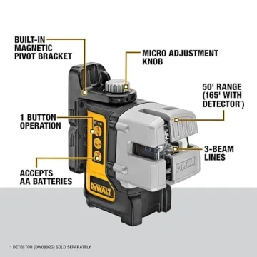 DEWALT Self-Leveling Line Laser, 3-Beam Accuracy