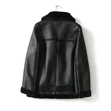LY VAREY LIN Women's Faux Shearing Leather Jacket - Warm Winter Moto Coat (XL Black)