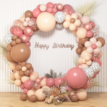 Amandir 162Pcs Boho Balloon Garland Arch Kit, Dusty Pink Rose Gold Brown Blush Peach Nude Daisy Ball...