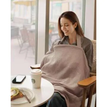Blissful Diary Muslin Nursing Cover for Breastfeeding, Breathable Breastfeeding Cover up with Arch Neckline for Women, Nursing Apron (Agreeable Gray)