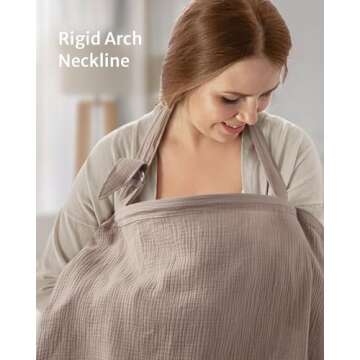 Blissful Diary Muslin Nursing Cover for Breastfeeding, Breathable Breastfeeding Cover up with Arch Neckline for Women, Nursing Apron (Agreeable Gray)