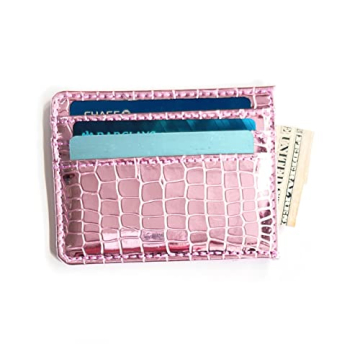 SWEDEY Slim Metallic Faux Crocodile Card Holder