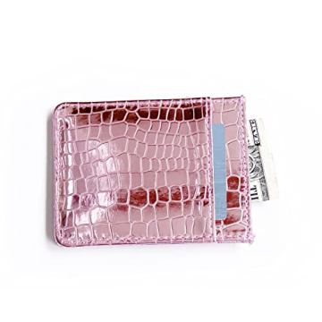 SWEDEY Slim Metallic Faux Crocodile Card Holder