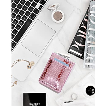 SWEDEY Slim Metallic Faux Crocodile Card Holder