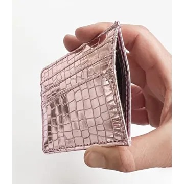 SWEDEY Slim Metallic Faux Crocodile Card Holder