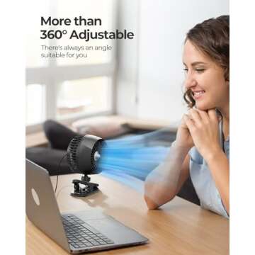 Koonie USB Clip on Fan - Strong Wind & Quiet Design