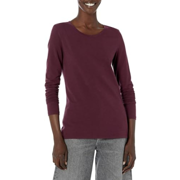 Amazon Essentials Women's Classic-Fit Long-Sleeve Crewneck T-Shirt (Available in Plus Size), Burgund...