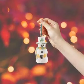 Belleek Paddy Snowman Ornament - Handcrafted Fine Parian China Irish Decor - Shamrock Christmas Tree Hanging Ornament - 3.4" x 1.7", White