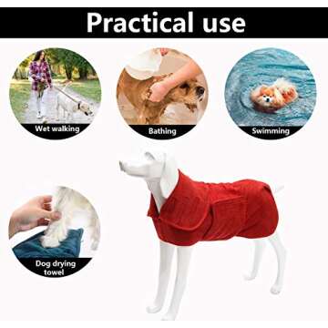 Geyecete Dog Drying Coat -Dry Fast Dog Bag-Microfibre Fast Drying Super Absorbent Pet Dog Cat Bath Robe Towel-Red-XL