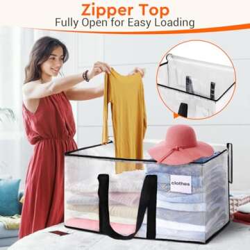 BlissTotes Moving Bags, 8-Pack Storage Bags, Heavy Duty Extra Large Moving Totes, Clear moving Bags, Reinforced Handles & Tag Pocket, Christmas Totes (93L-8 Packs)