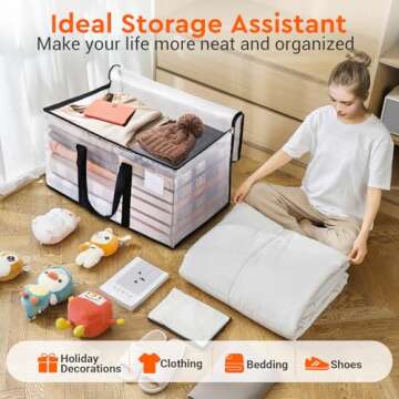 BlissTotes Moving Bags, 8-Pack Storage Bags, Heavy Duty Extra Large Moving Totes, Clear moving Bags, Reinforced Handles & Tag Pocket, Christmas Totes (93L-8 Packs)