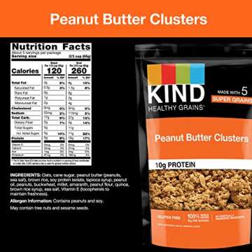 KIND HEALTHY GRAINS Granola, Healthy Snack, Peanut Butter Granola Clusters, 10g Protein, Snack Mix 11 OZ (3 Pack)