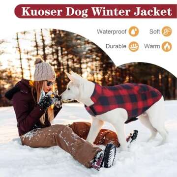 Kuoser Dog Winter Coat, Reversible Dog Jacket, Warm Dog Coat British Style Puppy Cold Weather Coat, Windproof Dog Clothes Dog Vest for Small Medium and Large Dogs Red M