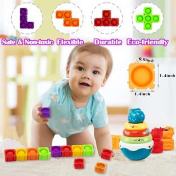 25Pcs Fidget Blocks Toys, Rainbow CVC Learning Pop Silicone Bubble Toy, DIY Classroom Educational St...