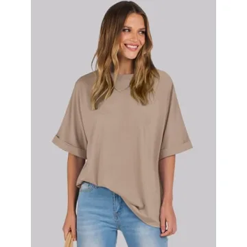 ANRABESS Women's Oversized T Shirts Short Sleeve Crewneck Summer Tops Casual Loose Basic Tee Shirts 2025 Trendy Clothes Khaki Large