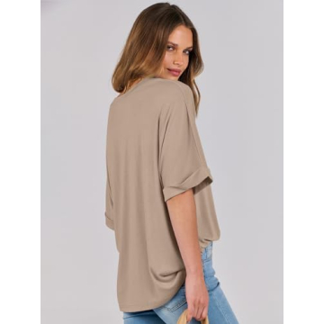 ANRABESS Women's Oversized T Shirts Short Sleeve Crewneck Summer Tops Casual Loose Basic Tee Shirts 2025 Trendy Clothes Khaki Large