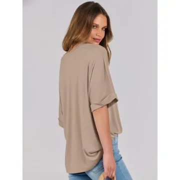 ANRABESS Women's Oversized T Shirts Short Sleeve Crewneck Summer Tops Casual Loose Basic Tee Shirts 2025 Trendy Clothes Khaki Large