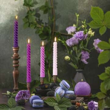 10 Inch Spiral Taper Candles for Home Decoration, 4 Pack Purple-Gradient Candlesticks for Dinner Par...