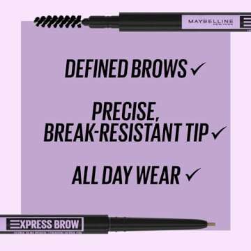 Maybelline Express Brow Ultra Slim Eyebrow Makeup, Brow Pencil with Precision Tip and Spoolie for Defined Eyebrows, Deep Brown, 1 Count