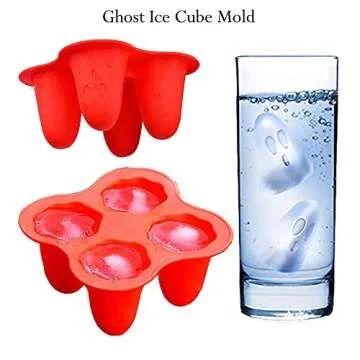 Silicone Ice Cube Molds,Halloween Ghost Ice Cube Maker Tray for Whiskey, Spirits, Liquor, Cocktails,Candy, Cake, Soap,Set of 4