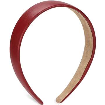 WantGor 1 Inch PU Leather Headband, Wide Padded Hairband Fashion Hair Bands Cute Womens Headbands Holiday DIY Hair Accessories (Burgundy)