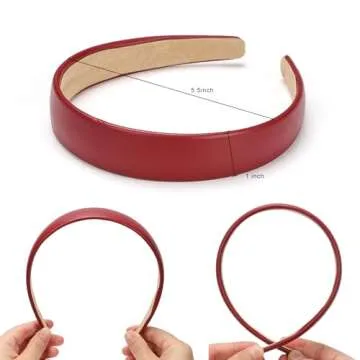 WantGor 1 Inch PU Leather Headband, Wide Padded Hairband Fashion Hair Bands Cute Womens Headbands Holiday DIY Hair Accessories (Burgundy)
