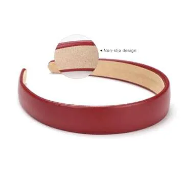 WantGor 1 Inch PU Leather Headband, Wide Padded Hairband Fashion Hair Bands Cute Womens Headbands Holiday DIY Hair Accessories (Burgundy)